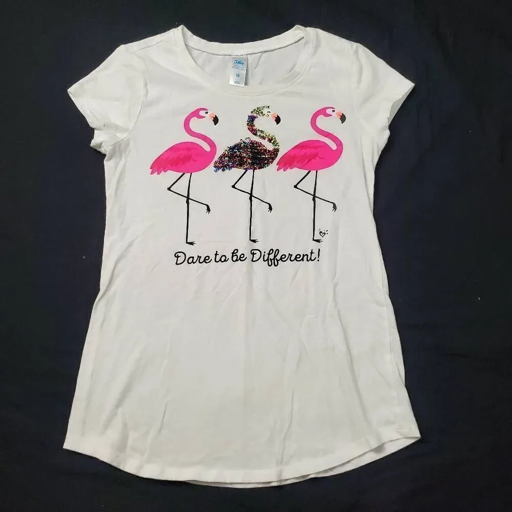 Justice Girls Youth 10 Large white flamingo Top