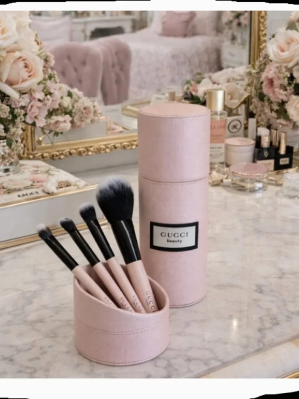 Gucci Beauty Pink Makeup Brush Set 5‑Piece • NWT • Travel Case Included