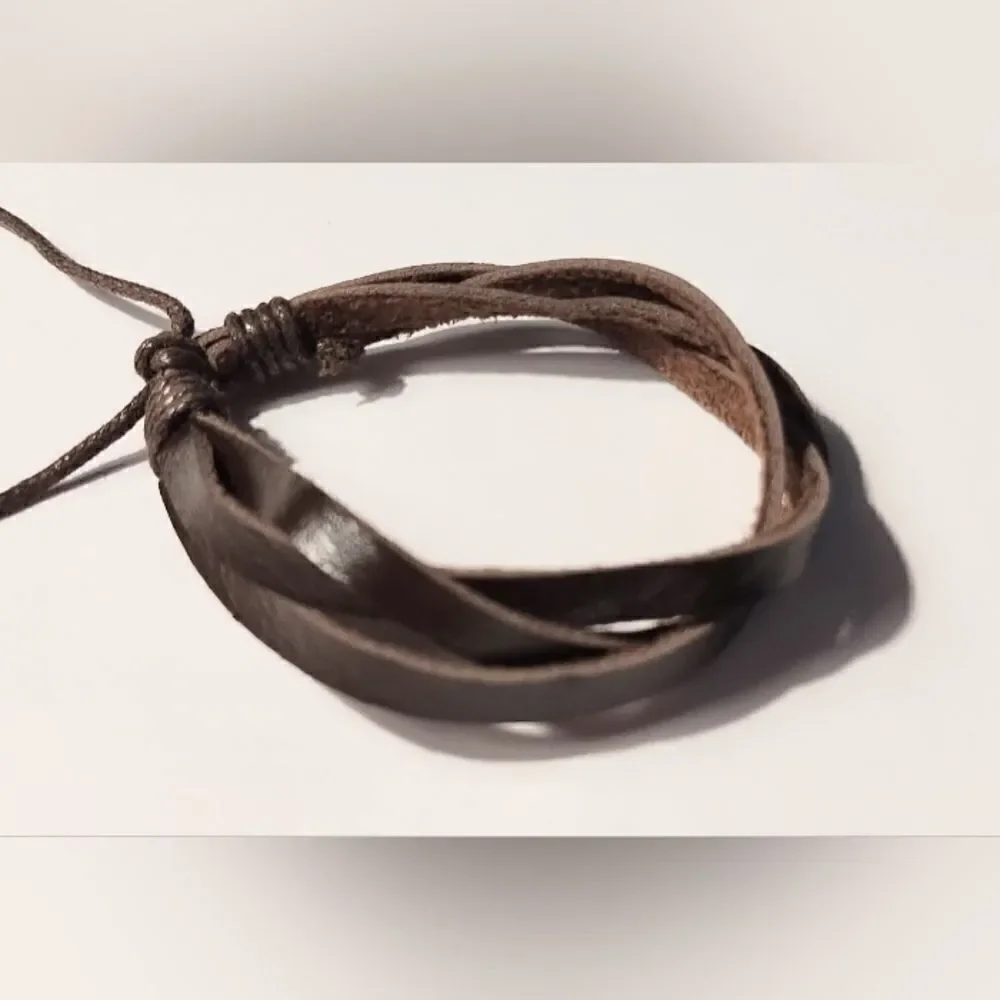 Men's bracelet‎ leather layered brown new d67