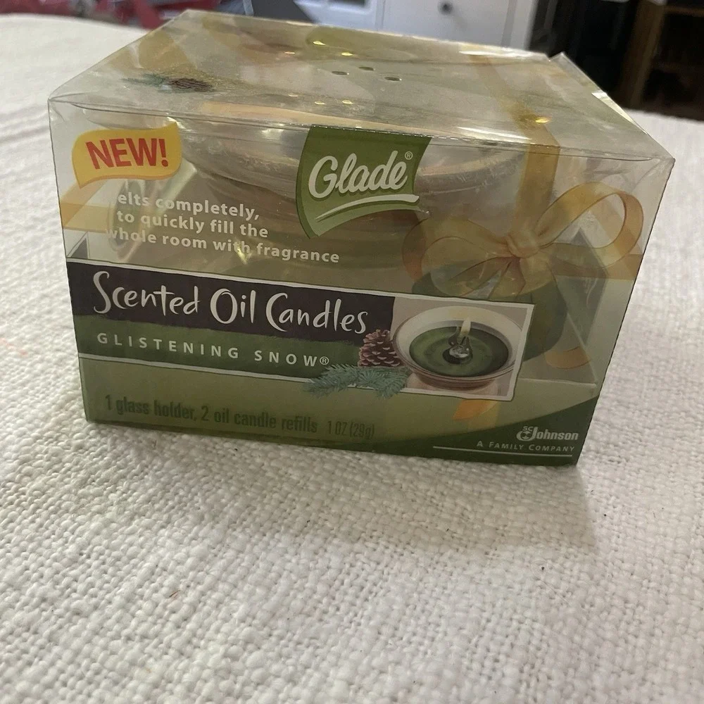 Glade Scented Oil Candle Glistening Snow Glass Holder Refill New Old Stock‎ 2006