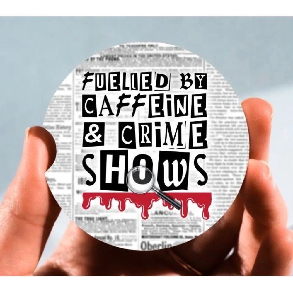 Set of 2 Car Coasters, Caffeine And Crime Shows Car Coaster, Neoprene Car Coaste