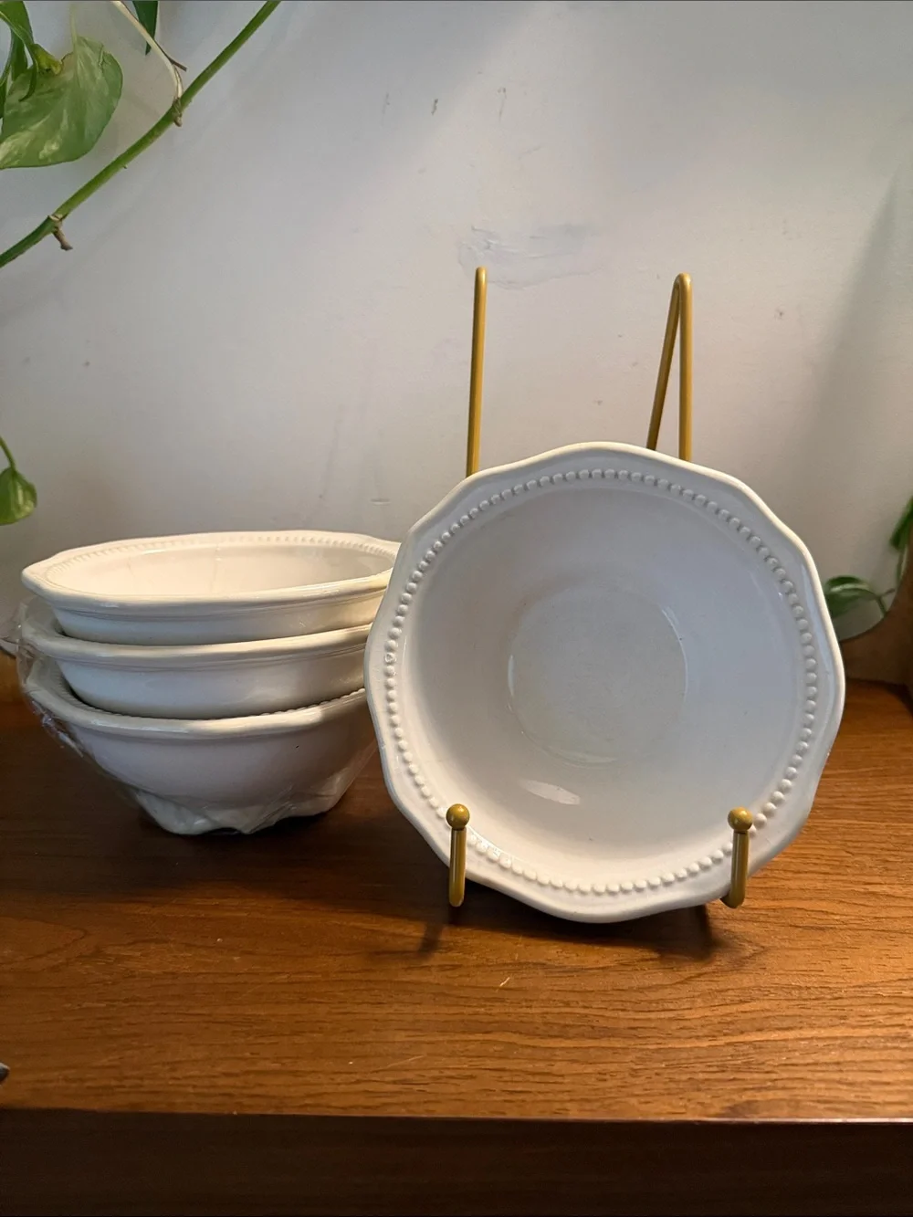 Princess House Pavilion White Ceramic Beaded Edge Bowl - Set of 4