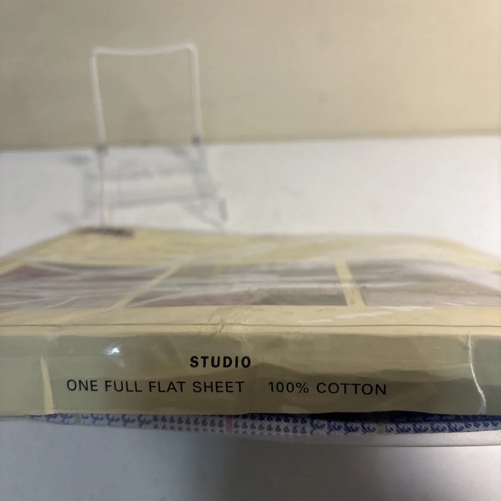 LAUREN RALPH LAUREN‎ Studio Glen Plaid Seaview Full Flat Sheet 100% Cotton Blue