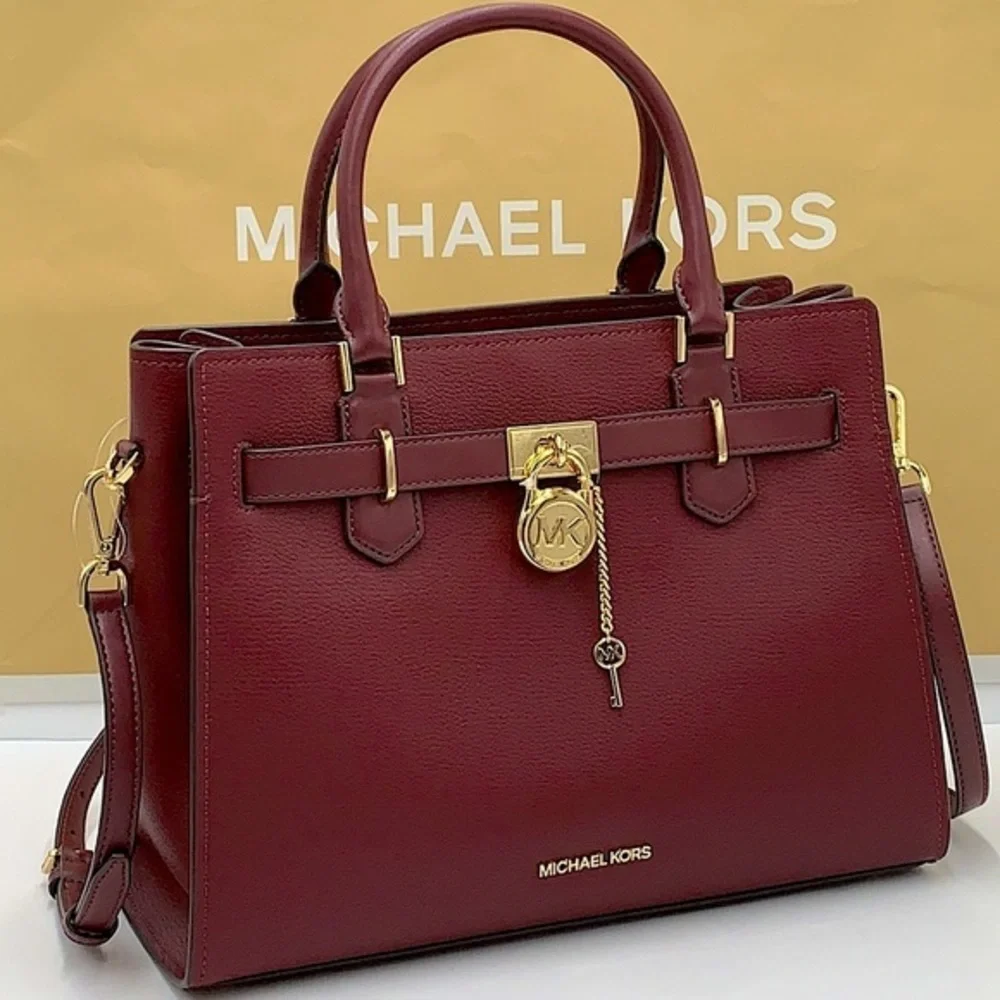 Michael Kors Hamilton Meidum Satchel Shoulder Crossbody Bag DARK CHERRY 🍒color