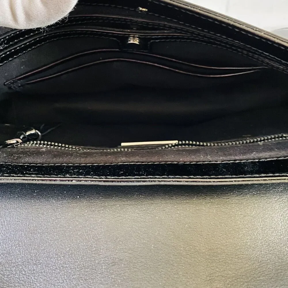 TORY BURCH Blue Black Stripe Patent Leather Shoulder Bag