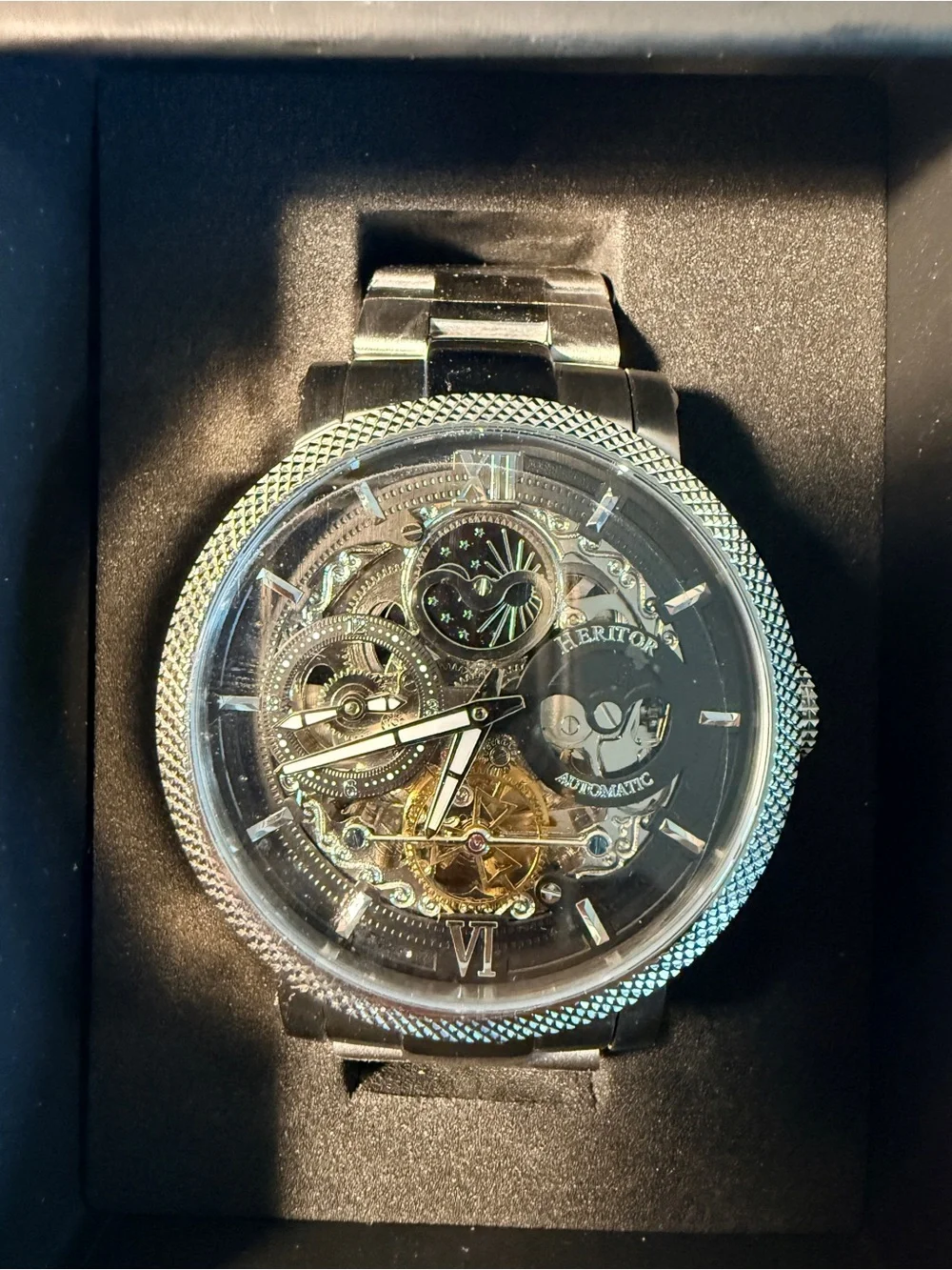 Heritor Automatic Leather-Band Watch HERHR4405 - Silver & Black