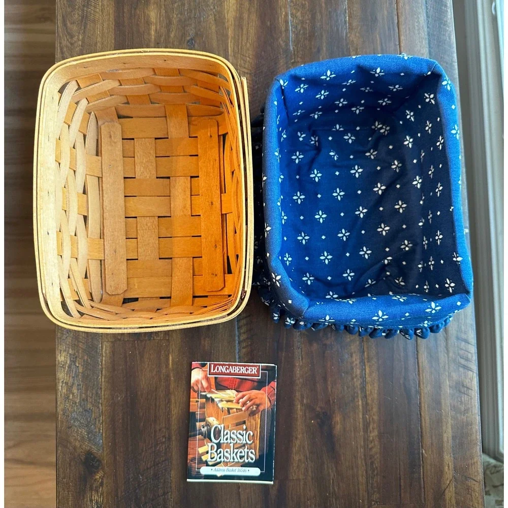 Longaberger Classic Address Basket 18546 Blue Floral Liner Handwoven Wood 1998