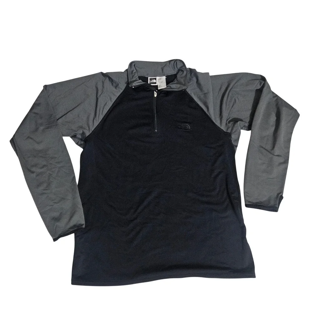 The North Face Mens XL 1/4 Zip Pullover Black Grey Raglan Long Sleeve Shirt