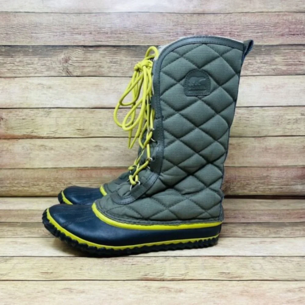 Sorel 6 waterproof Boot Lace Up Green Yellow High Insulated