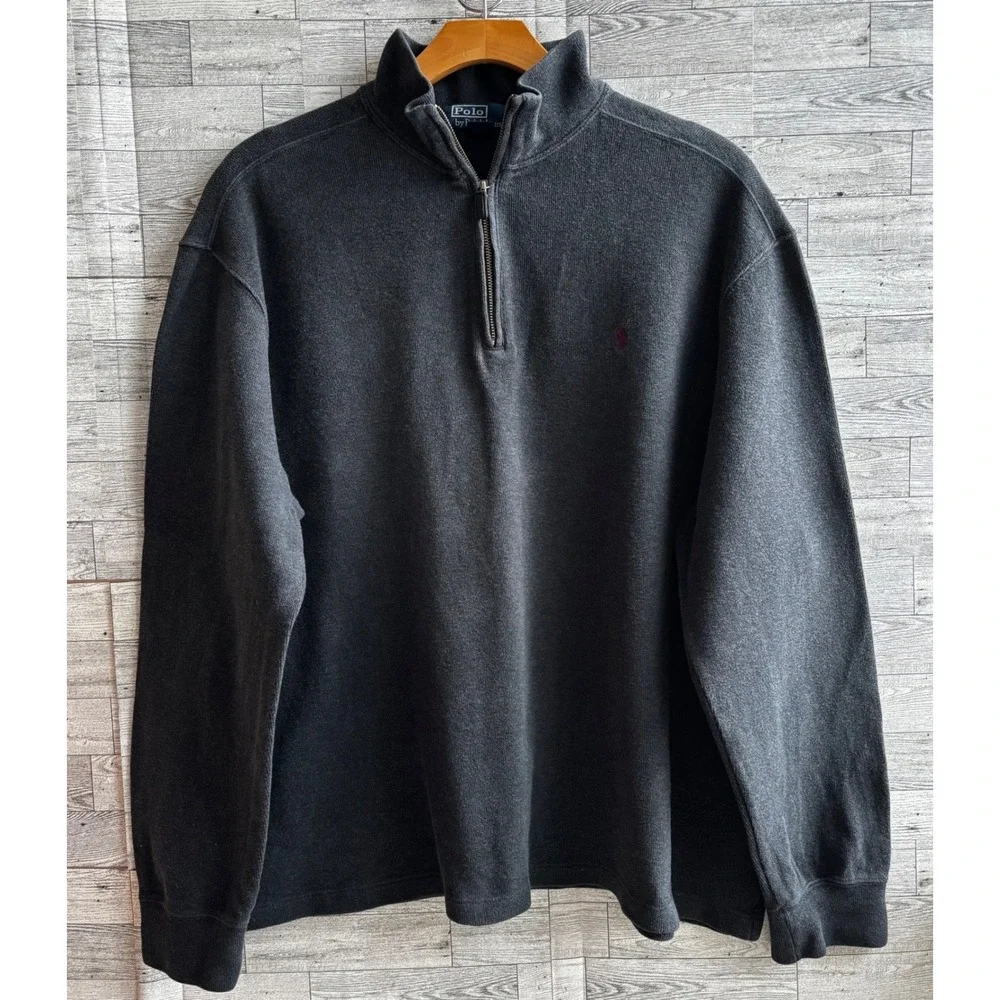 Polo Ralph Lauren sweater Mens XXL Gray Quarter Zip Pull Over‎