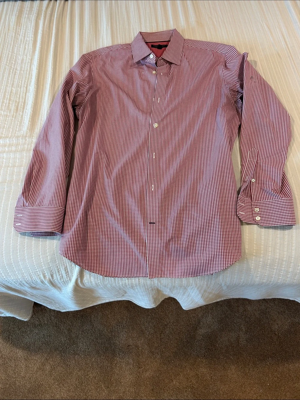 Banana Republic Red and White Micro-Check Dress Shirt