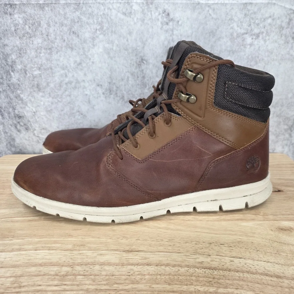 Timberland Graydon‎ Boots Mens 11 Brown Leather Hi Top Casual Sneakers A1OEE