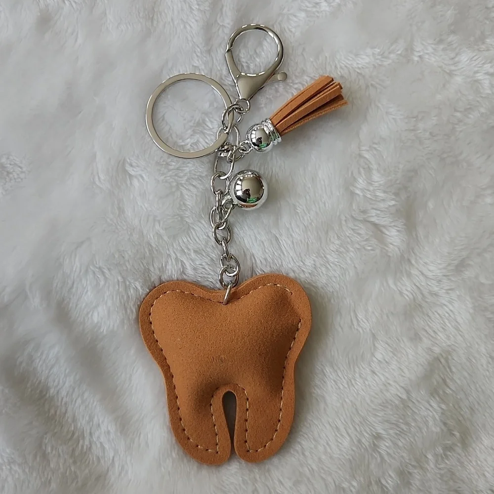 Rhinestone Dental Tooth Keychain with Tassel Bag Charm