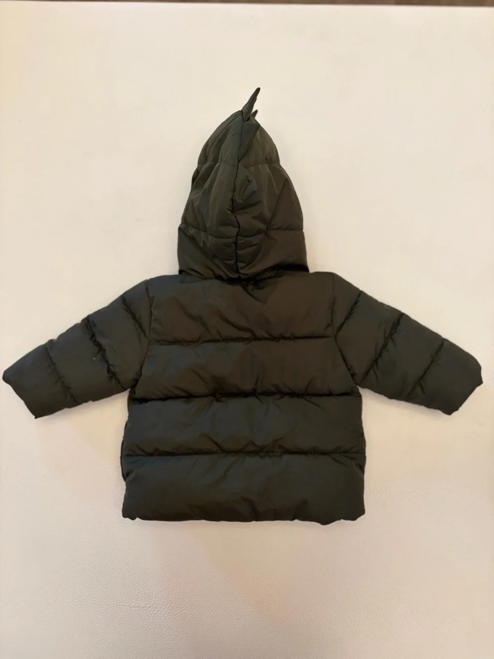 Infant Dinosaur Hooded Puffer Jacket - Dark Olive- 3-6mo
