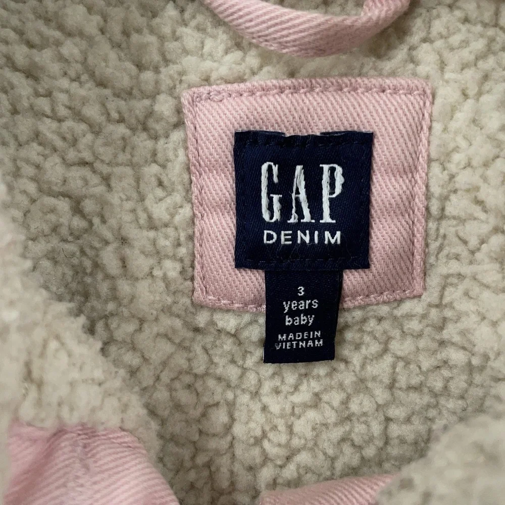 GAP Denim‎ Jacket Baby Girls 3 Years Pink Sherpa Lined Collar Trucker Coat
