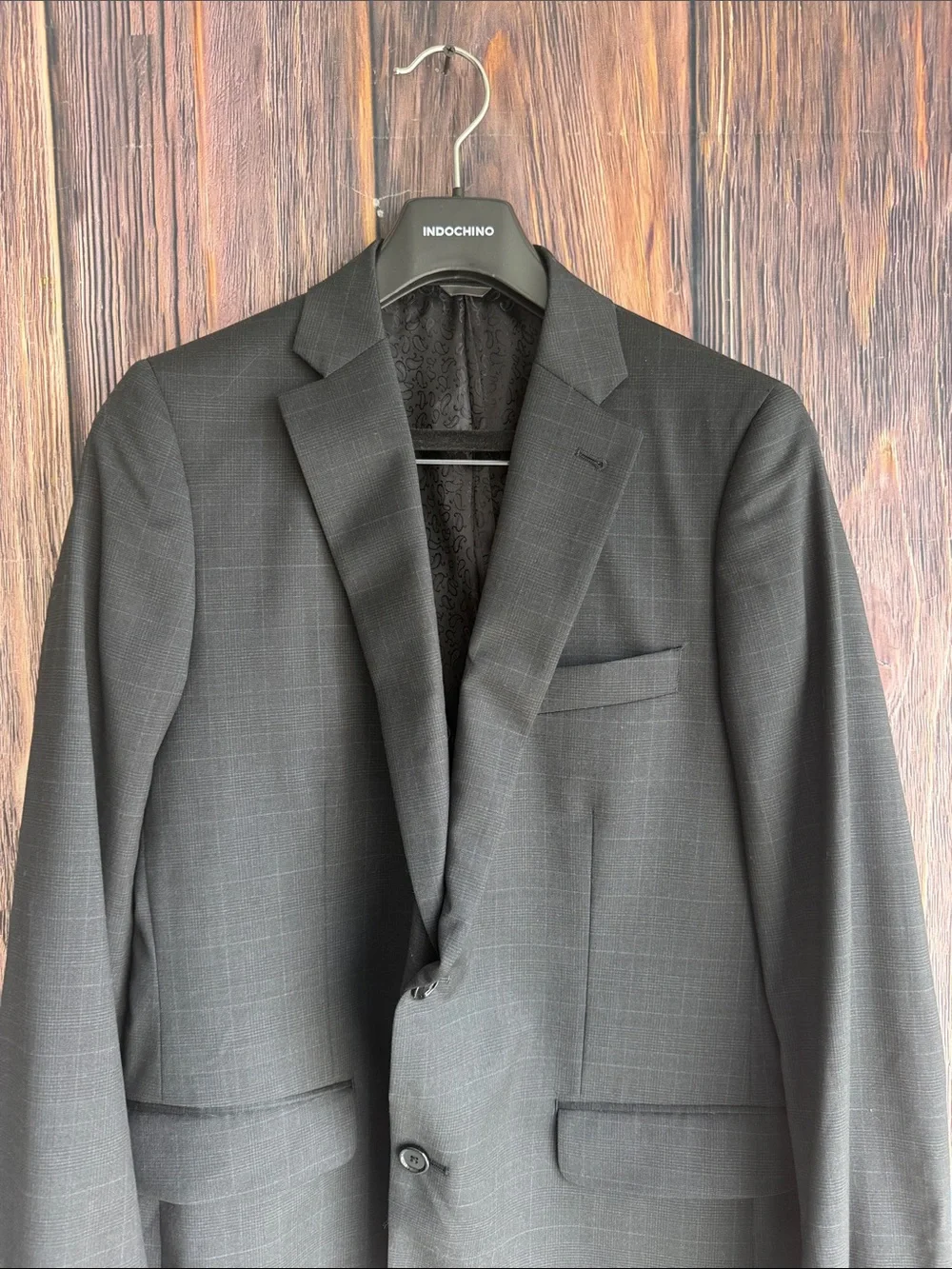 Indochino 100% Wool Sport Coat Blazer Charcoal Gray Check Custom