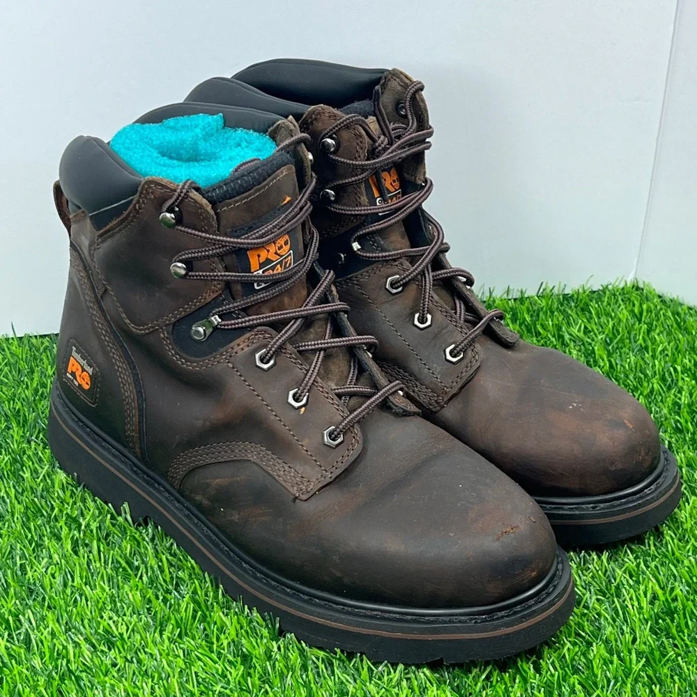 Timberland‎ PRO Mens Brown Leather Steel Toe Work Boots Size 12