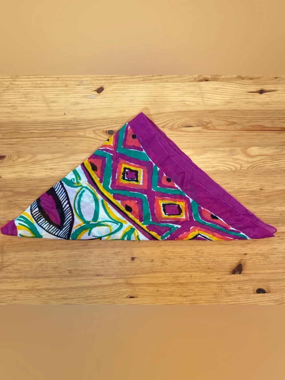 Whimsical Eclectic Floral Print Square Scarf - Fuchsia, Yellow, Green