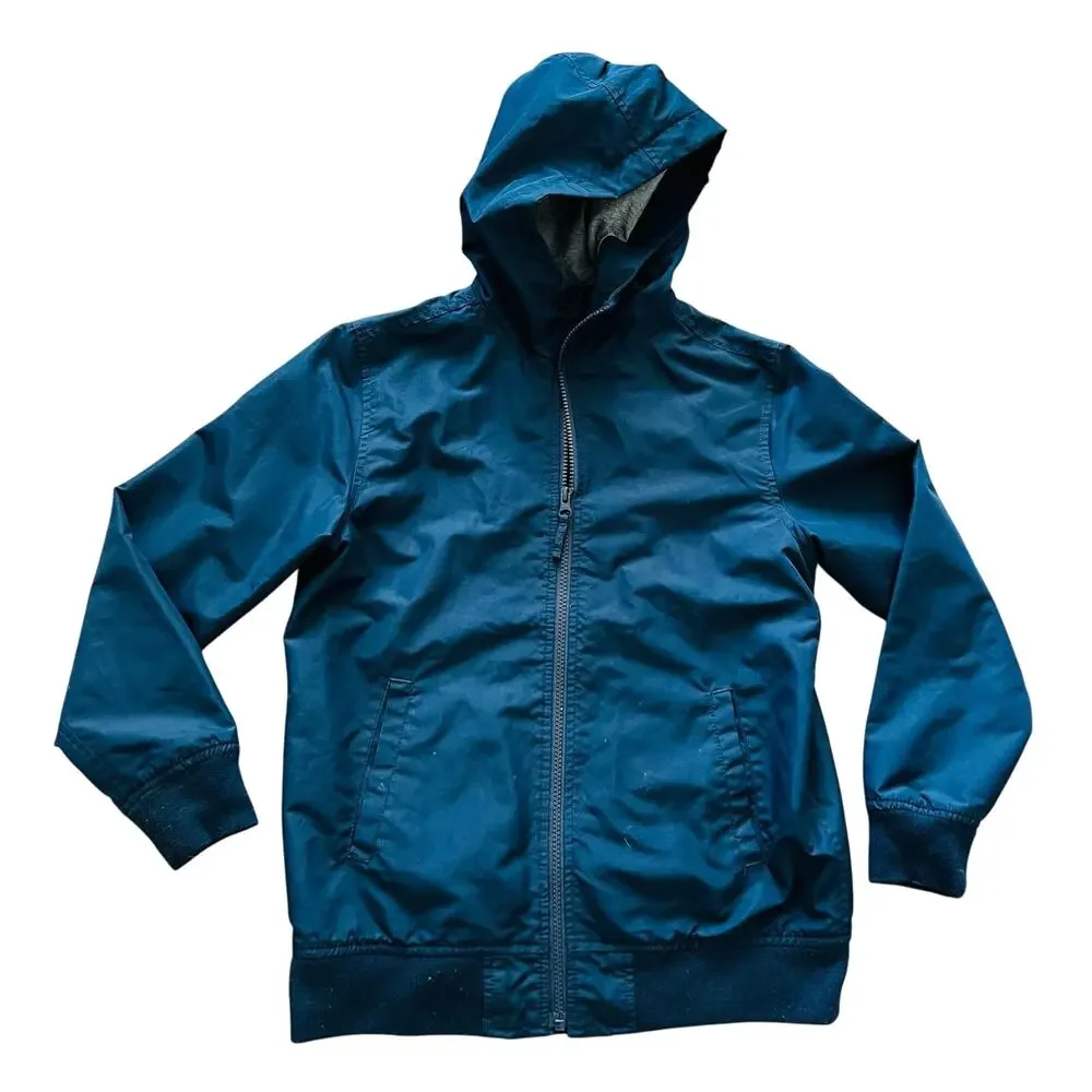 Children’s Place Hooded Navy Solid Jacket Windbreaker Lined L 10 12 Boys Girls