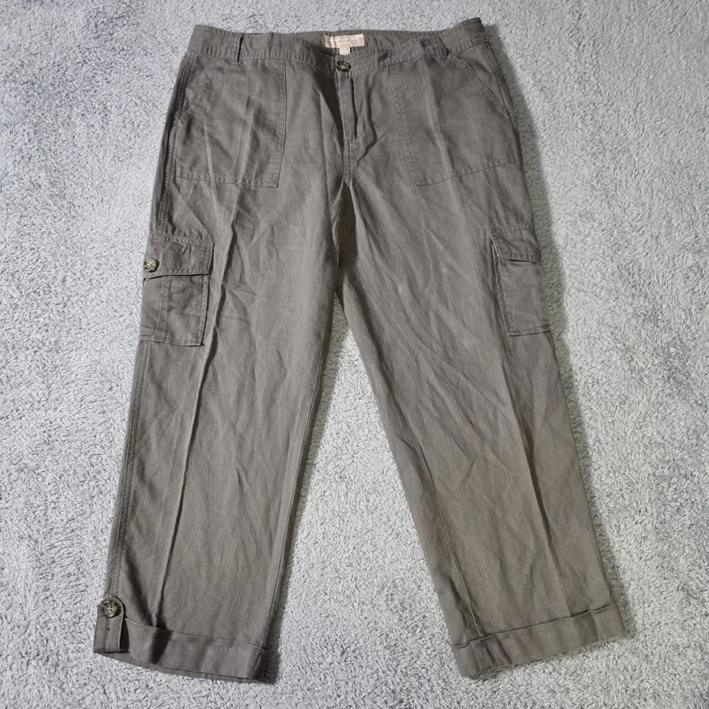 Banana Republic Womens 10 Cargo Pants Olive Green Linen Cotton Martin Fit Crop