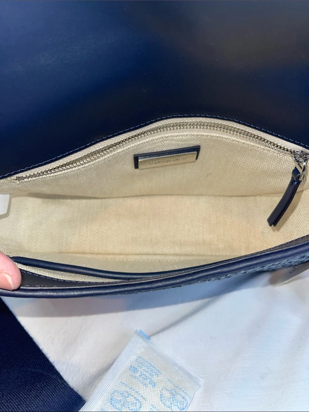 NWT Tory Burch Thea Denim Flap Crossbody Woven Blue 2 Straps