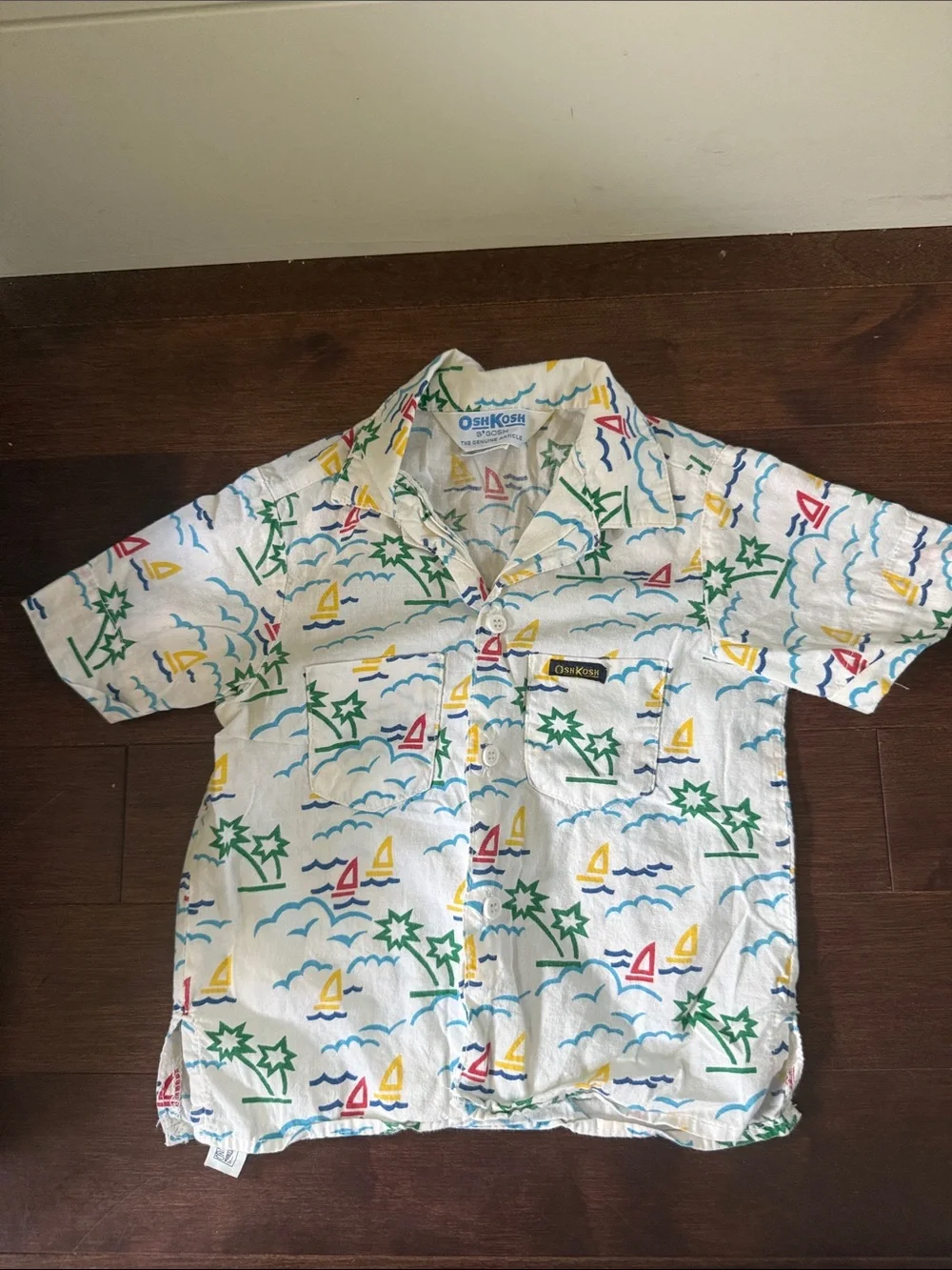 Vintage OshKosh B'gosh White Short-Sleeve Nautical Print Shirt sz 3T.
