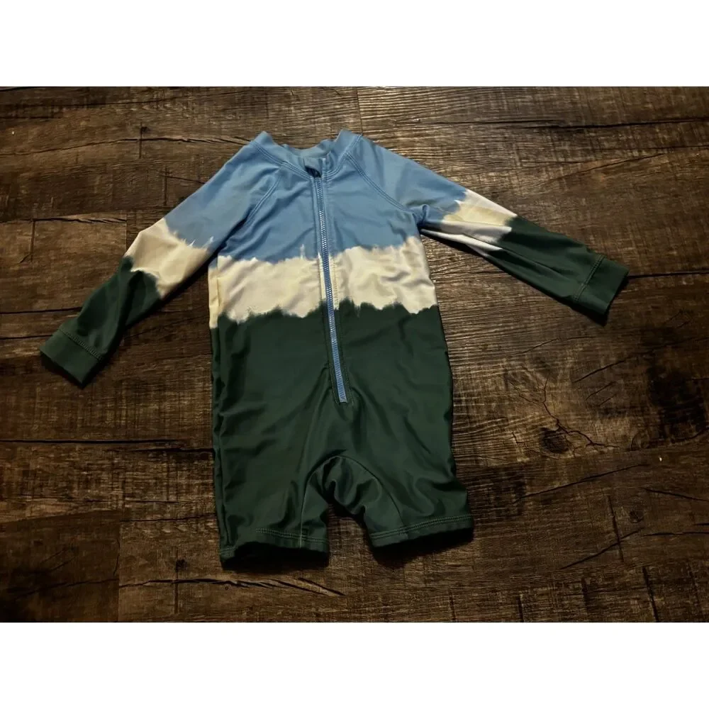 Boys One‎ Piece Rash Guard Swimsuit 18-24 Months Zip Long Sleeve