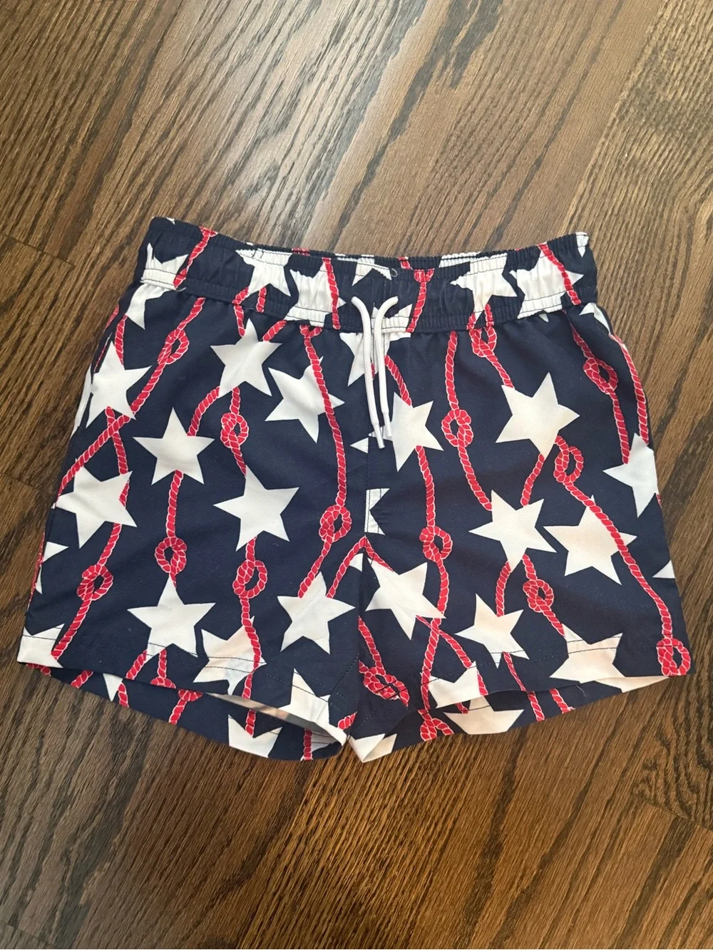 Janie and Jack Navy Stars & Red Rope Print Swim Trunks