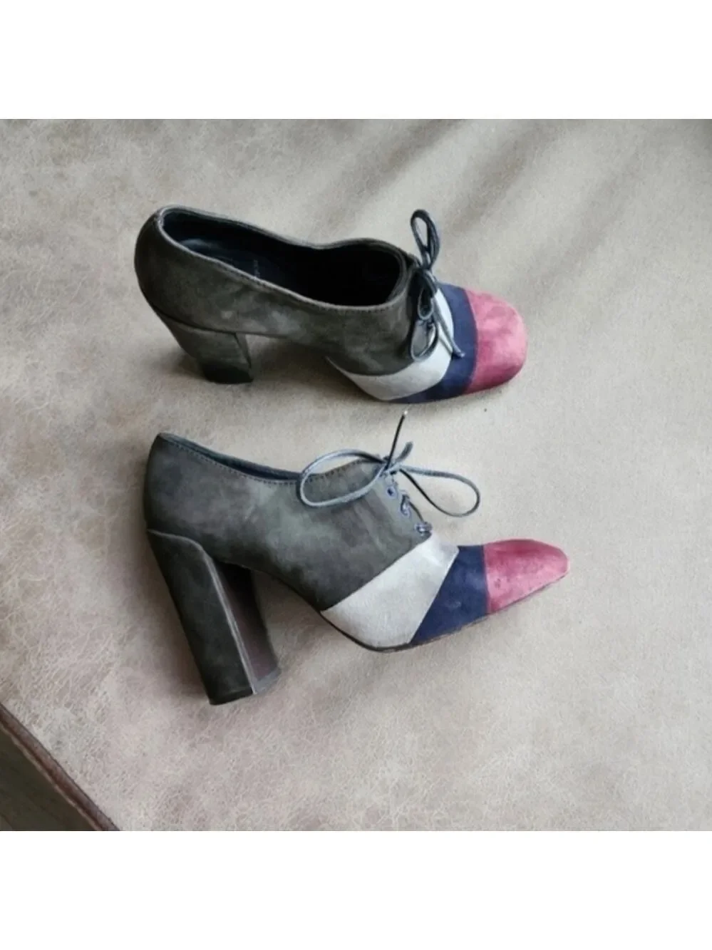 Tory Burch Suede Lace Up Block Heel Oxford