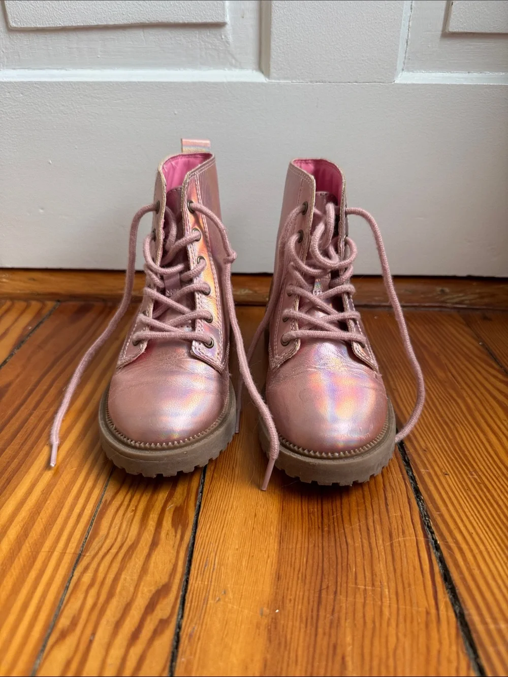 Old Navy Shimmery Pink Kids Combat Boots