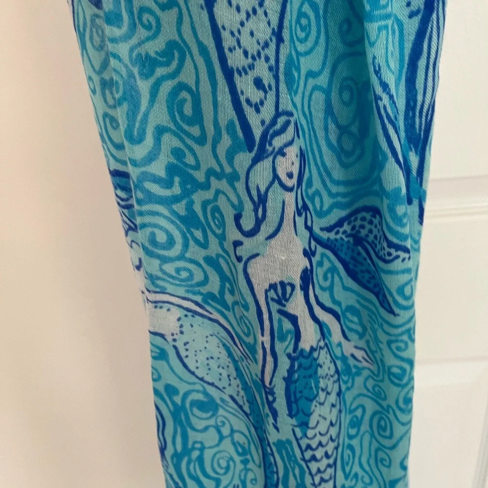 Lilly Pulitzer Blue Teal Swirl Silk-Cashmere Scarf