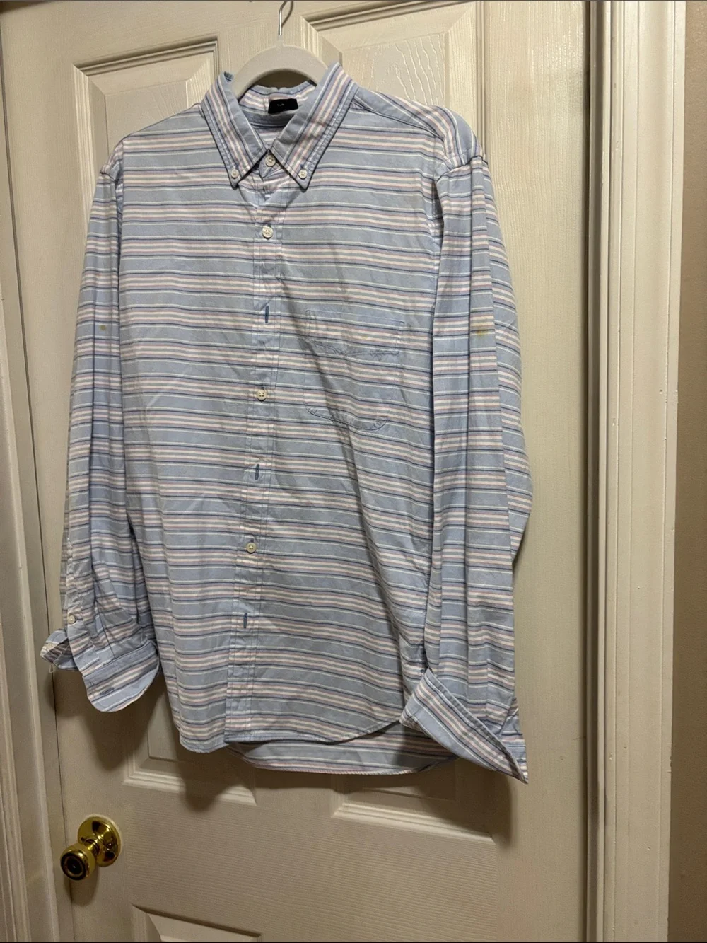 J. Crew Men's Light Blue and White Striped Button-Down Shirt