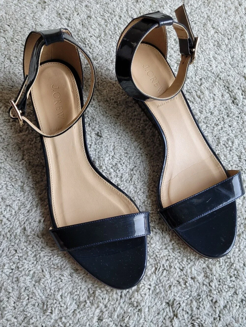 Made In Italy, Patton Leather In Navy  Impessive Short Wedge Ankle Straps Size 9
