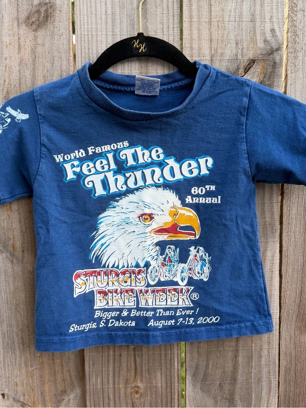 Vintage 2000 Sturgis 'Feel The Thunder' Blue Kids Short Sleeve Tee SZ XS
