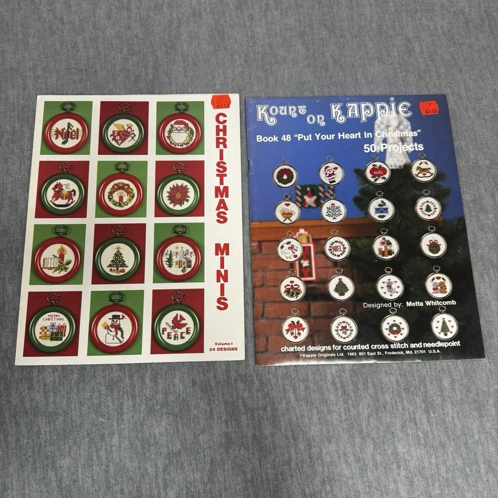 vintage Christmas Cross Stitch Pattern Book Ornament 1980s Mount On Kappie Lot