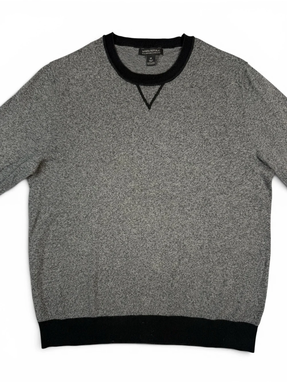 Banana Republic Gray Cashmere Blend Crewneck Sweater Black Trim Men’s Medium
