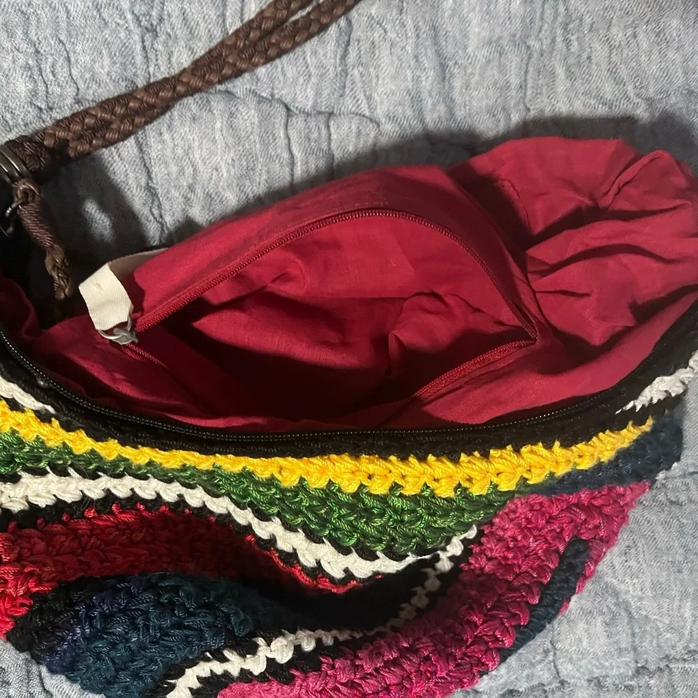 The Sak,roots,  Eco-Friendly Multi-Color Striped Crochet Shoulder Bag