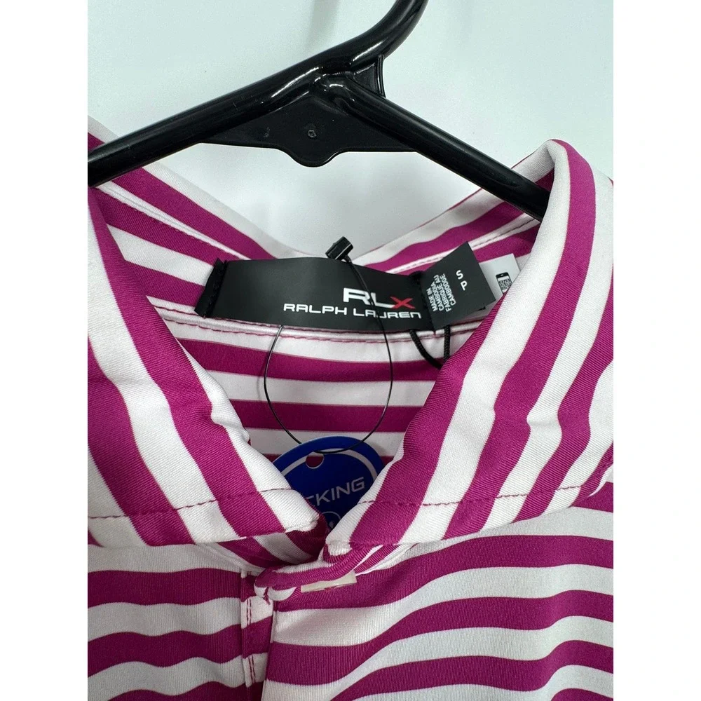 Ralph Lauren‎ RLX Golf Polo Shirt Pink White Stripe Performance Men's Small