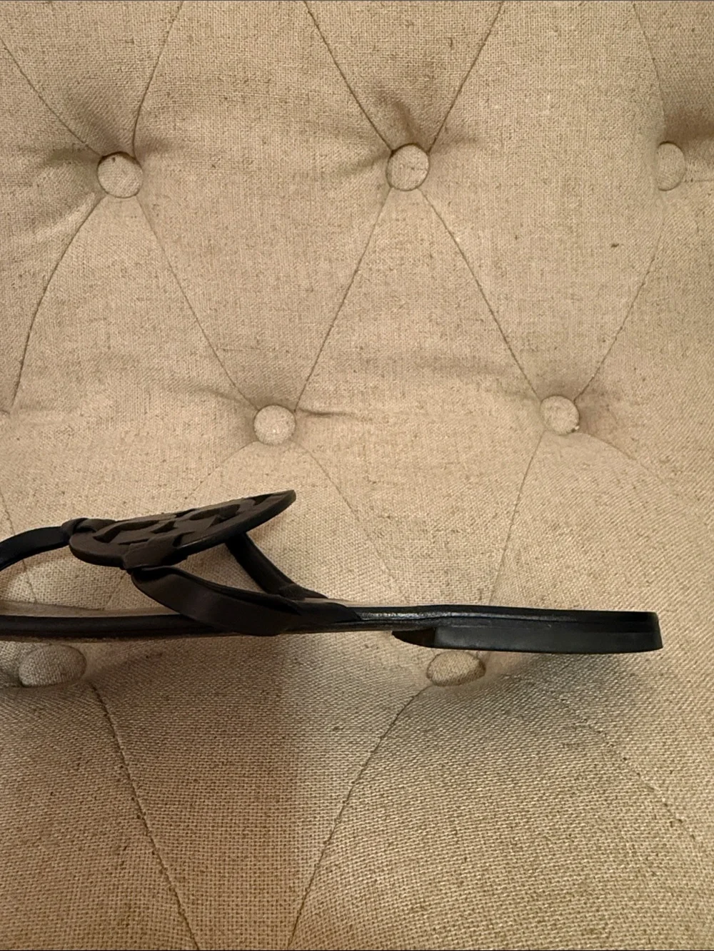 Tory Burch Navy Leather Cutout Logo Thong Sandals