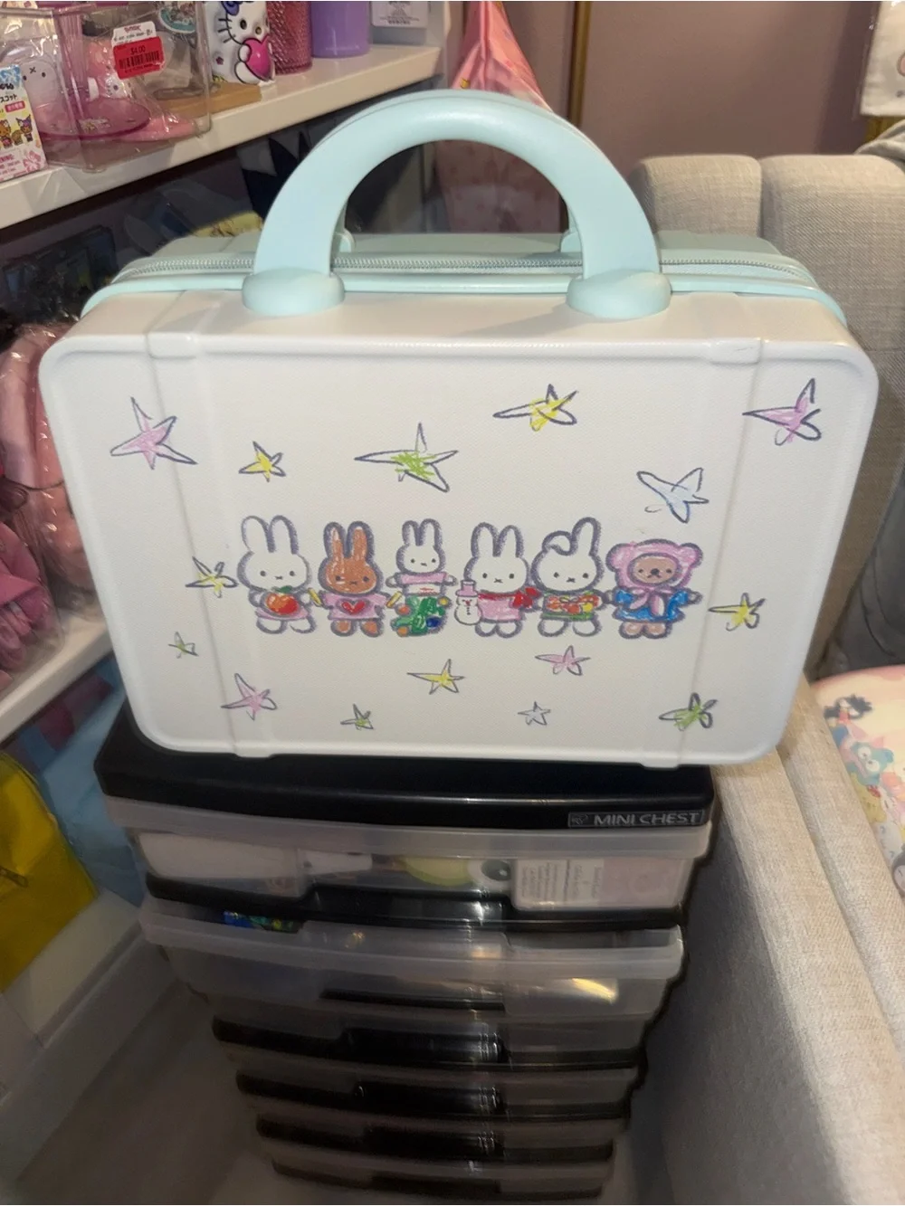 Cute Miffy Character Hard-Sided Carry Case with Pastel Handle