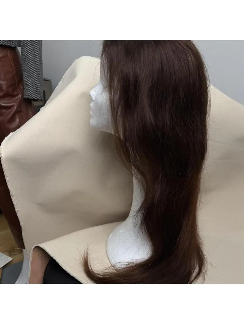 100% Human Hair Lace Front Wig, Brown Straight #4, New Without Tags