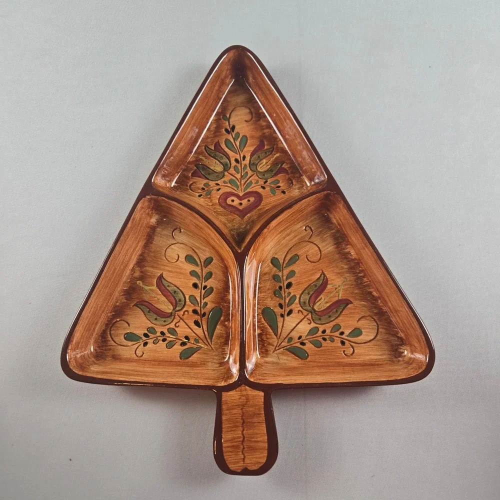 Pennsbury Pottery‎ Christmas Tree Serving Dish Brown Folk Art Hand Painted