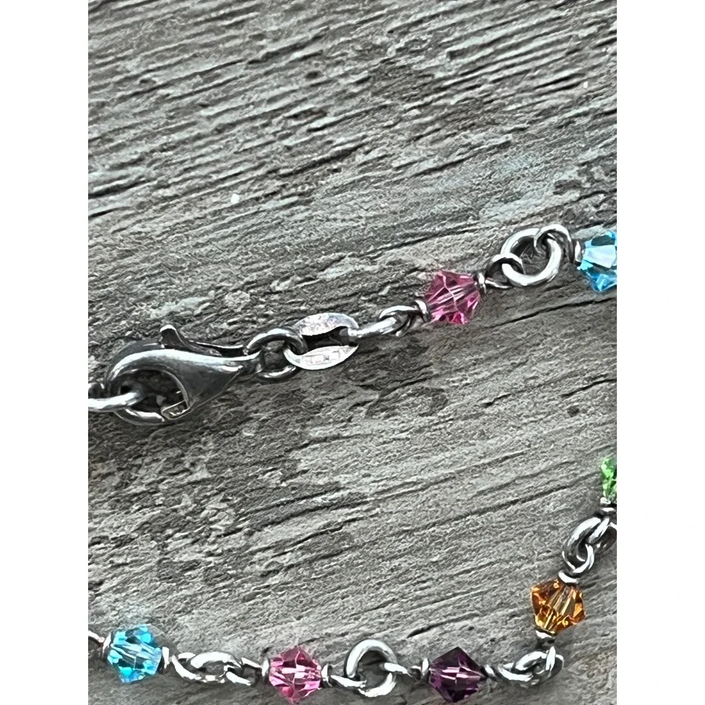 Kids Sterling Silver 925 Italy Rainbow Crystal Necklace and Bracelet Set Multi‎