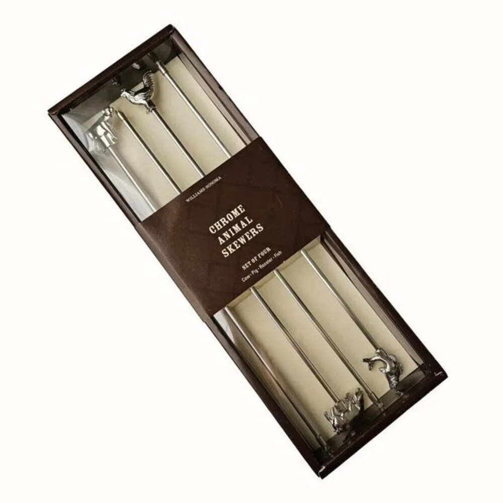Williams Sonoma Chrome Animal Skewers Set‎ of 4 Grilling Kitchen Accessories New