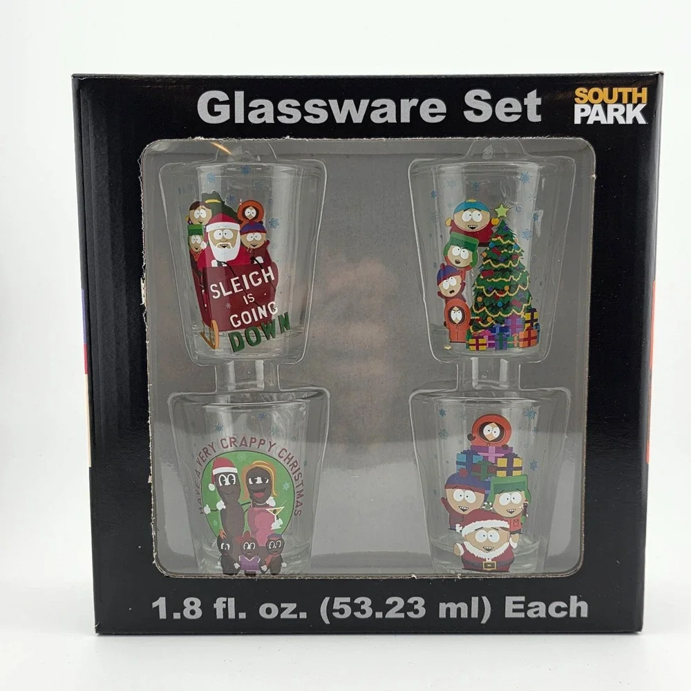 SOUTH PARK Christmas Shot Glass Set‎ (4) 1.8 fl oz ea Cartman, Kyle, Stan, Kenny