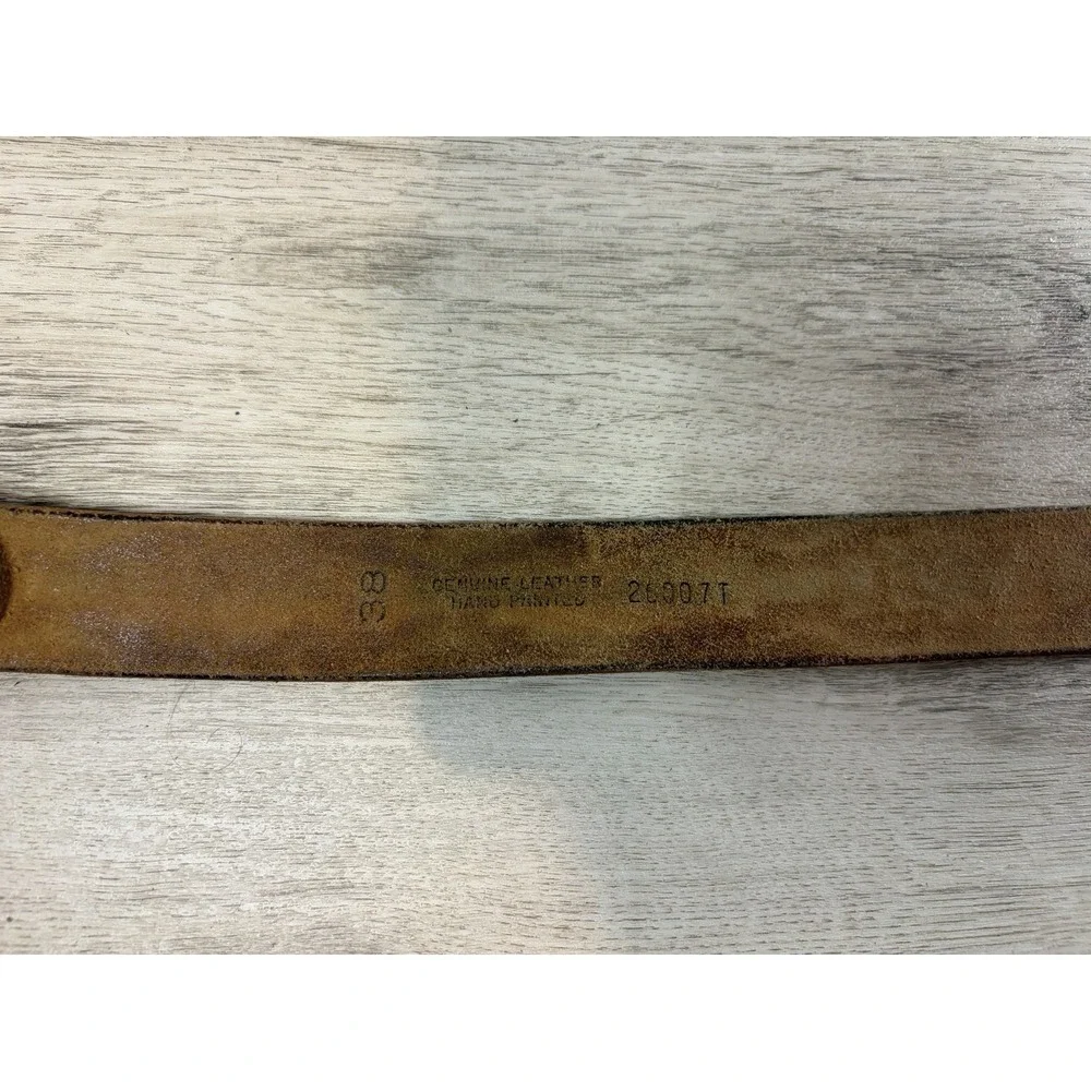 Vintage Aztec Hand Tooled Genuine Leather Belt Mens‎ Size 38 Brown Native