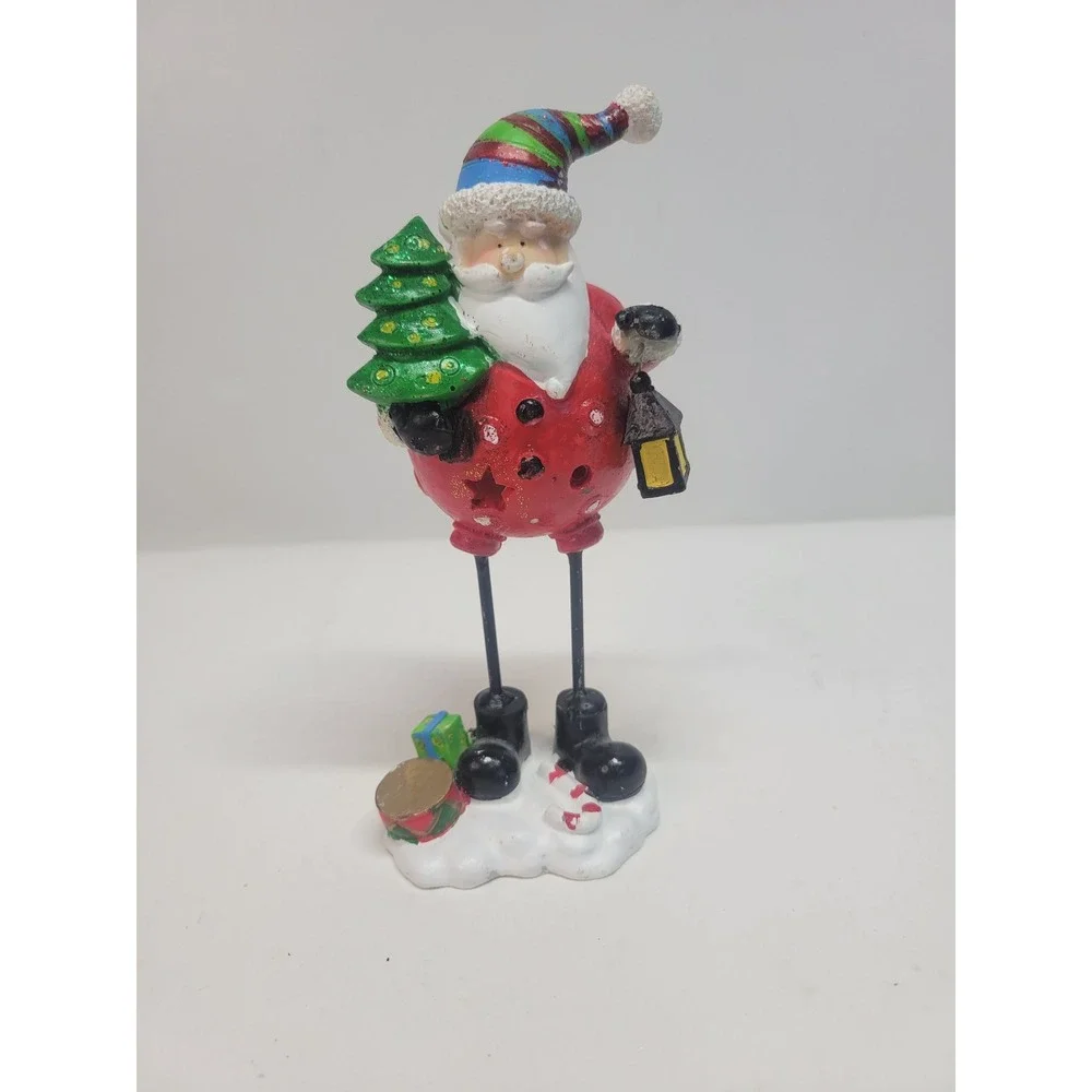 Charming Santa Claus Figurine with Lantern and Christmas‎ Tree Whimsical Decor
