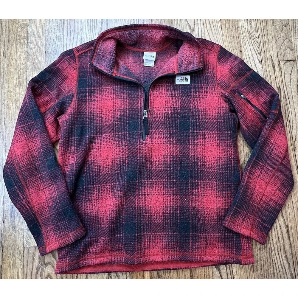 The North‎ Face Gordon Lyons Fleece 1/4 Zip Pullover Jacket Red Plaid Sz Large