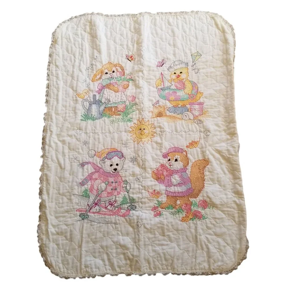Cross Stitch Quilt Baby Blanket Comforter Crib Toddler Bed Gift Nursery Decor‎