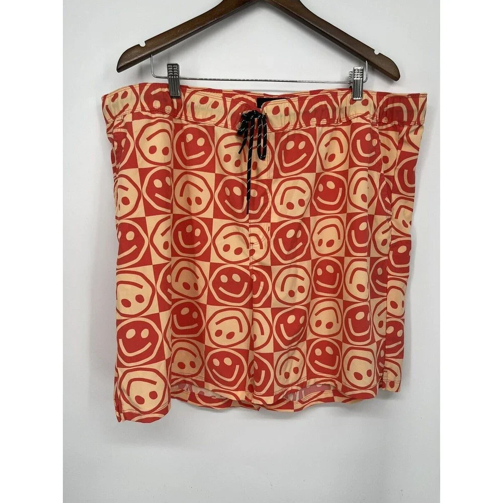 Edgar + Ash 2XL Swim Trunks Mens Red Smiley‎ Face Checkerboard Excellent Board